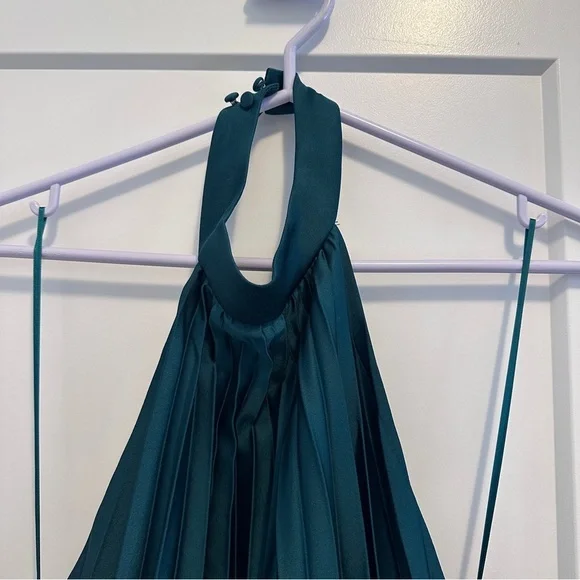 Abercrombie & Fitch Green Giselle Pleated Trapeze Halter Mini Dress Size MP - Picture 5 of 13